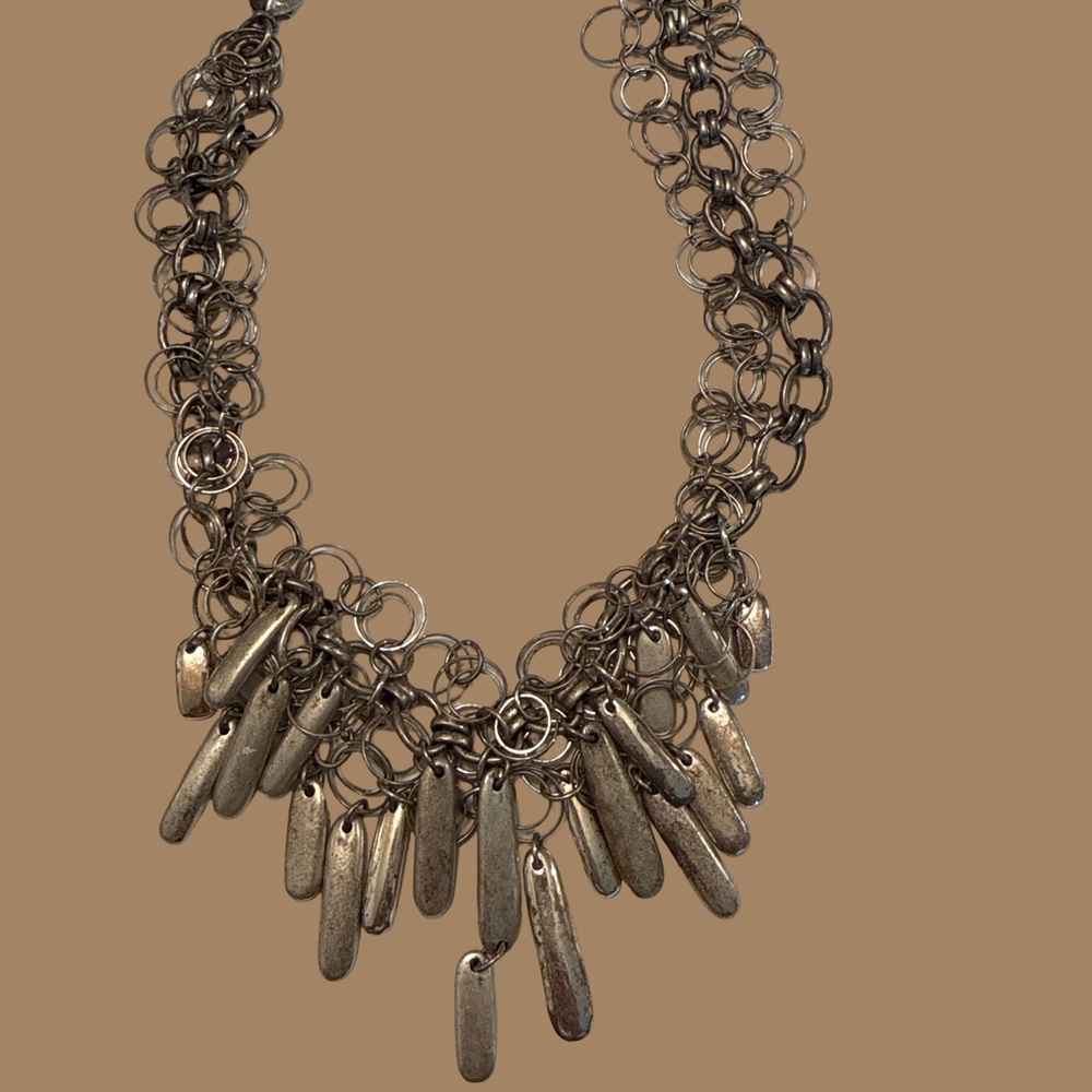 Chico's Silver-Tone Multi-Chain Fringe Necklace